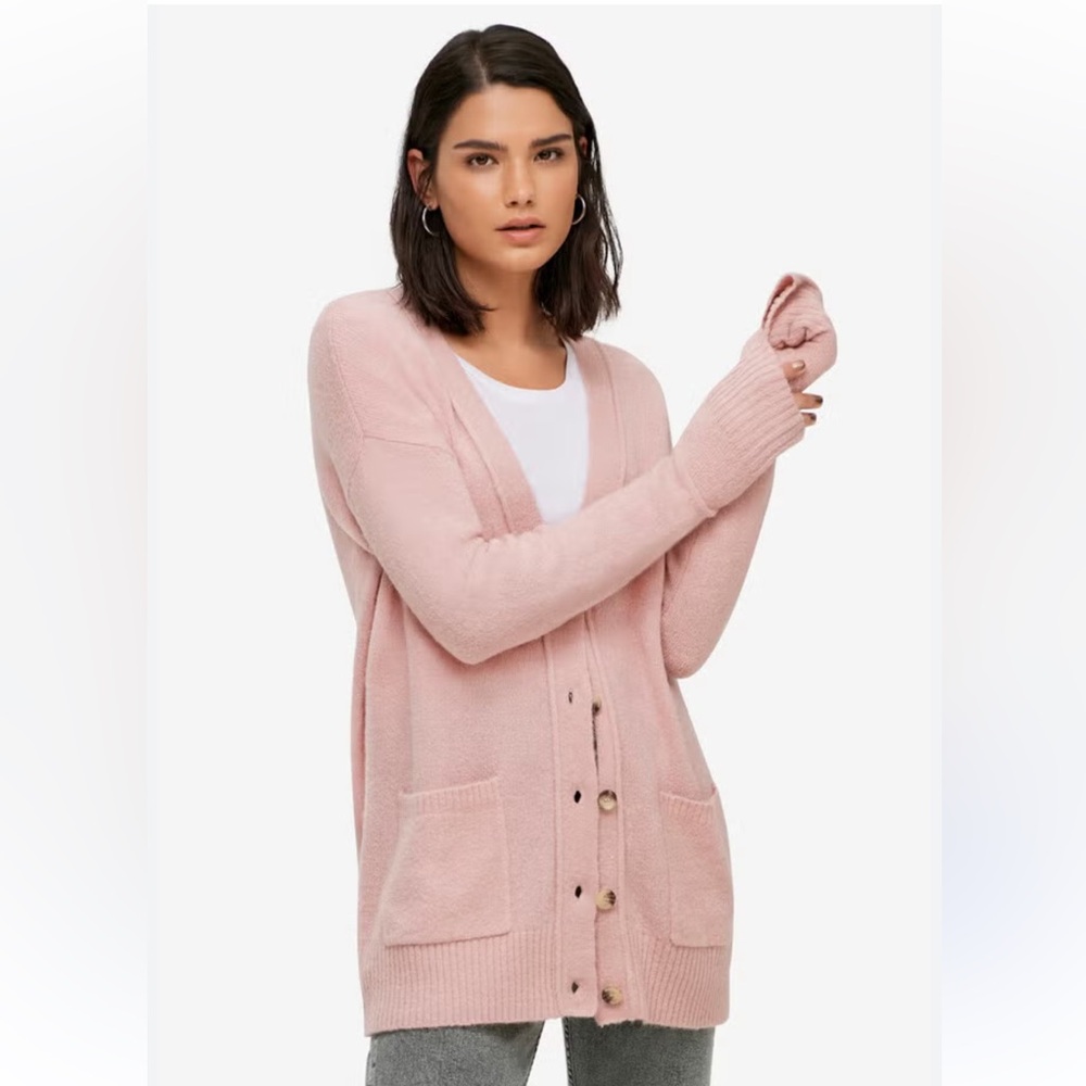 American Eagle Outfitters NWT Soft Dusty Pink Longline Cardigan XL Nylon Stretch